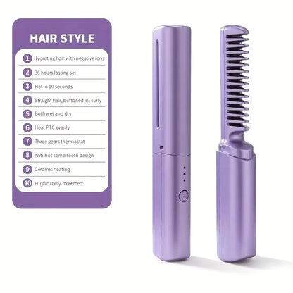 Cordless Hair Straightener Brush with Negative Ion Technology