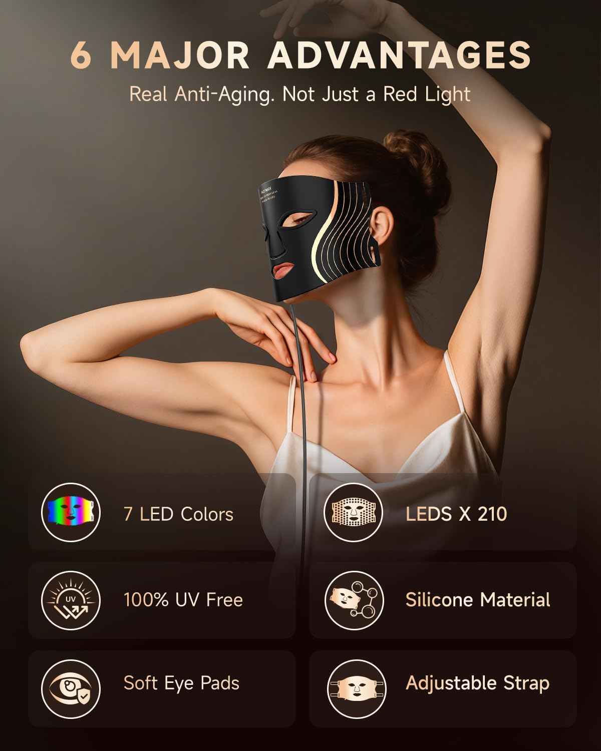 Red Light Therapy Mask for Face - 7 Colors LED Light Therapy with Rechargeable Remote, 850NM Infrared & Red Light for Home Use or Travel - Anti-Aging & Skin Rejuvenation Device