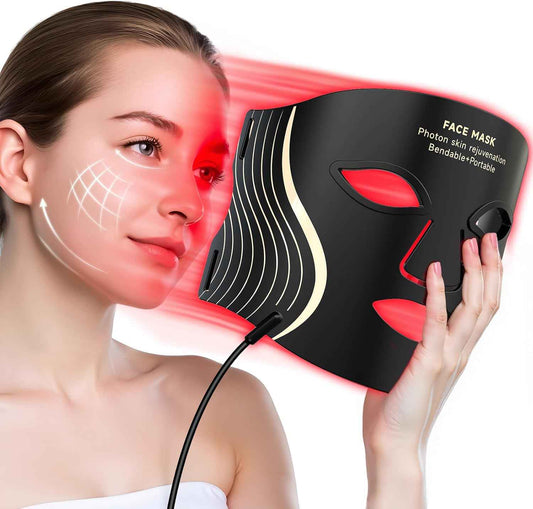 Red Light Therapy Mask for Face - 7 Colors LED Light Therapy with Rechargeable Remote, 850NM Infrared & Red Light for Home Use or Travel - Anti-Aging & Skin Rejuvenation Device