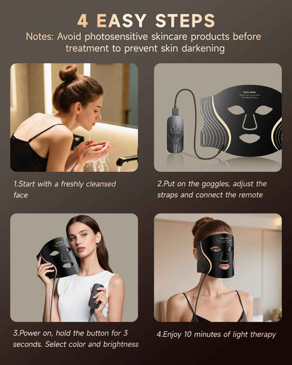 Red Light Therapy Mask for Face - 7 Colors LED Light Therapy with Rechargeable Remote, 850NM Infrared & Red Light for Home Use or Travel - Anti-Aging & Skin Rejuvenation Device